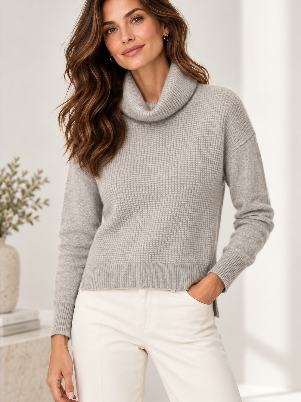 Theory 100% Cashmere Sweater M Karenia Turtleneck Gray Pullover Quiet Luxury
